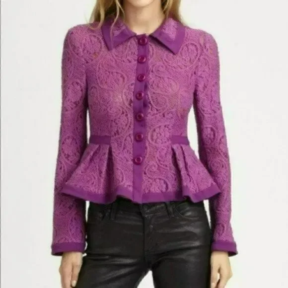 MSRP $448 Nanette Lepore Summer Flame Lace Peplum Jacket Women's Size 4 - Picture 2 of 10